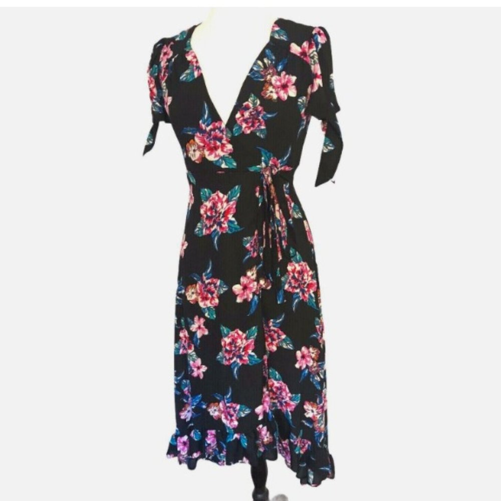Floral Black Wrap Dress
